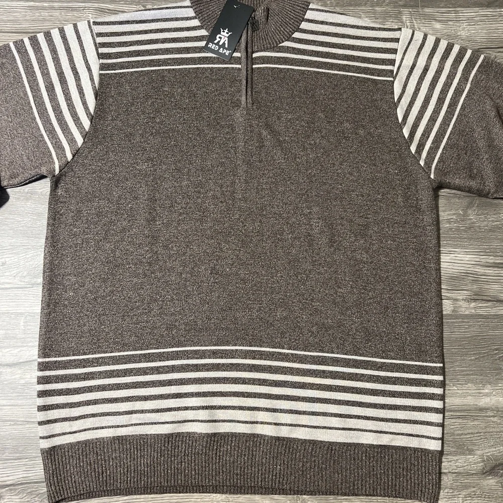 Red Ape 1/4 Zip Pullover Brown/Beige Striped‎ Sweater Size 4X, NWT - Picture 3 of 8